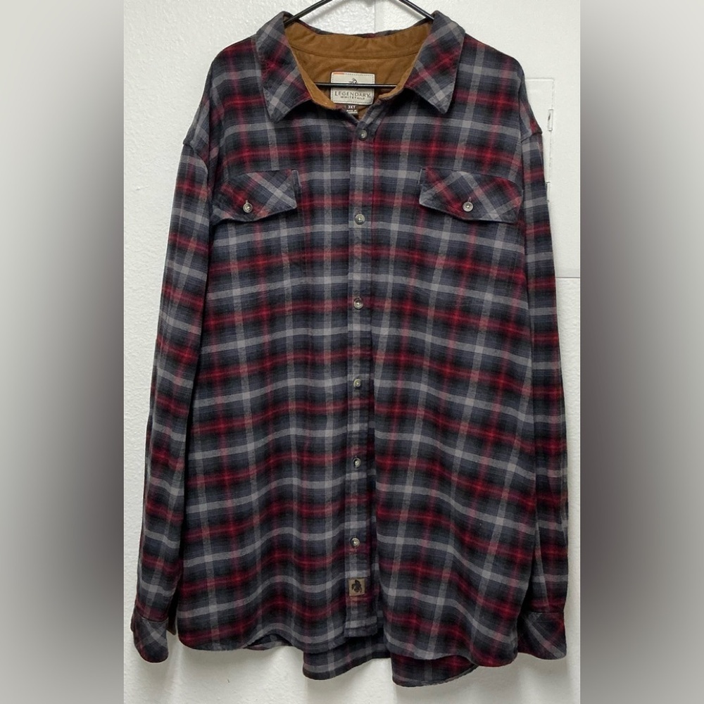 Legendary Whitetails Men Red and Gray Plaid Flannel Sweater Sz 3XT